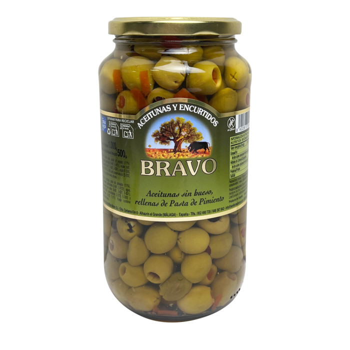 Оливки з перцем Bravo Aceitunas rellenas de pimiento, 1000 г