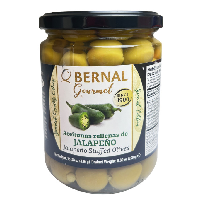 Оливки фаршированные перцем халапеньо Bernal 436 г