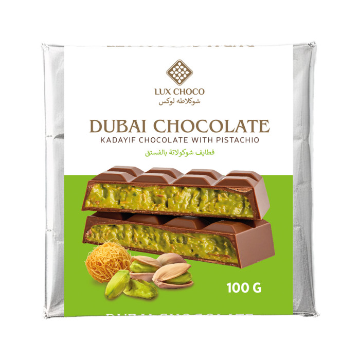 Дубайський шоколад з фісташковою начинкою та катаїфі Lux Choco 100г