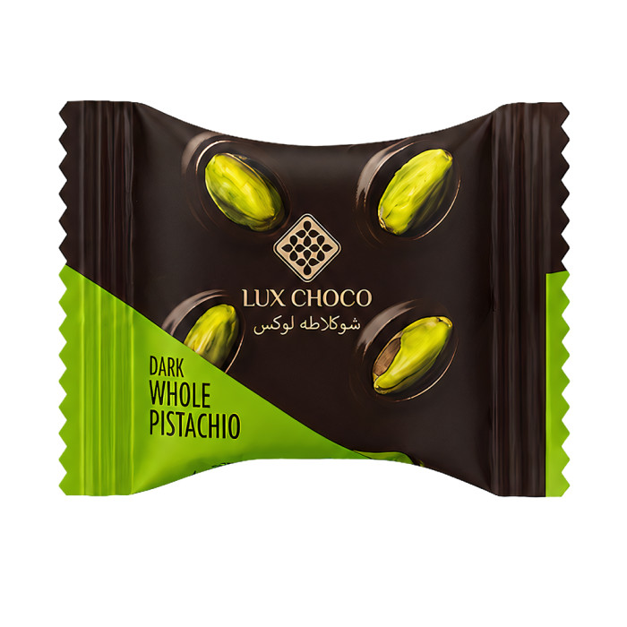 Цукерки квадрат в темному шоколаді з цільною фісташкою, LUX CHOCO
