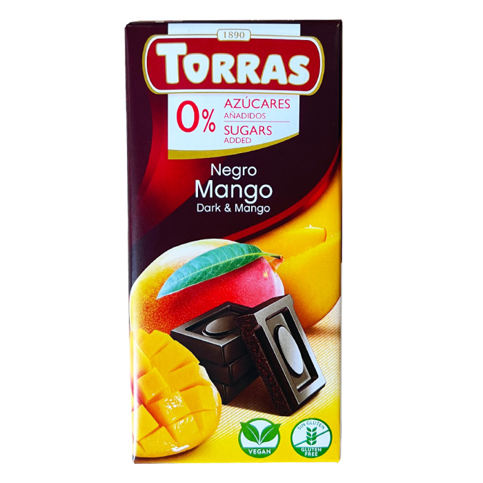 Шоколад чорний з манго Torras blanco без цукру і глютена, 75 г