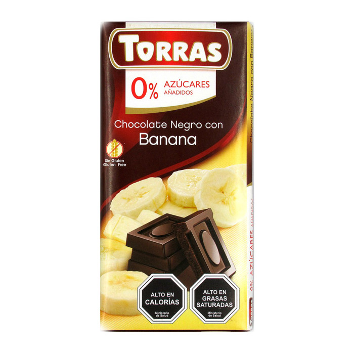 Чорний шоколад з бананом без цукру, Torras 75г 