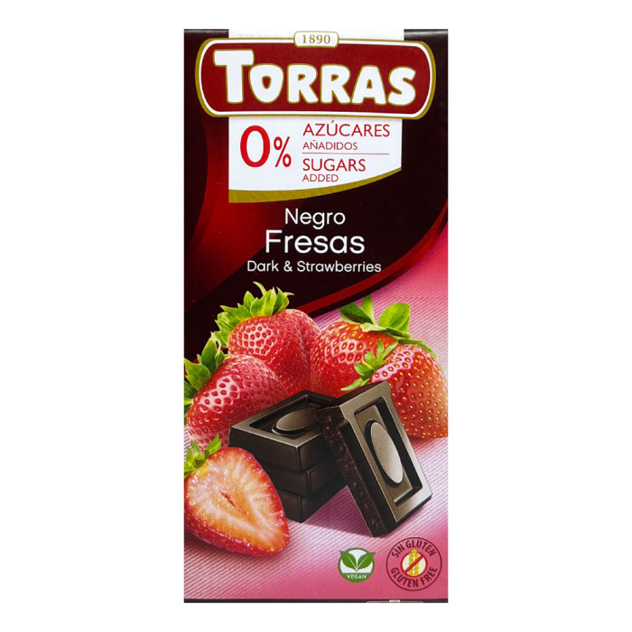 Шоколад без цукру Torras чорний зі шматочками полуниці Іспанія 75 г
