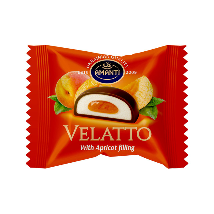 Цукерки VELATTO зі смаком абрикоса Amanti 1кг